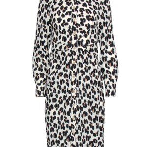 Kate Spade Tan Leopard Print Button Down Dress Cinched Sheath Career Sz 14